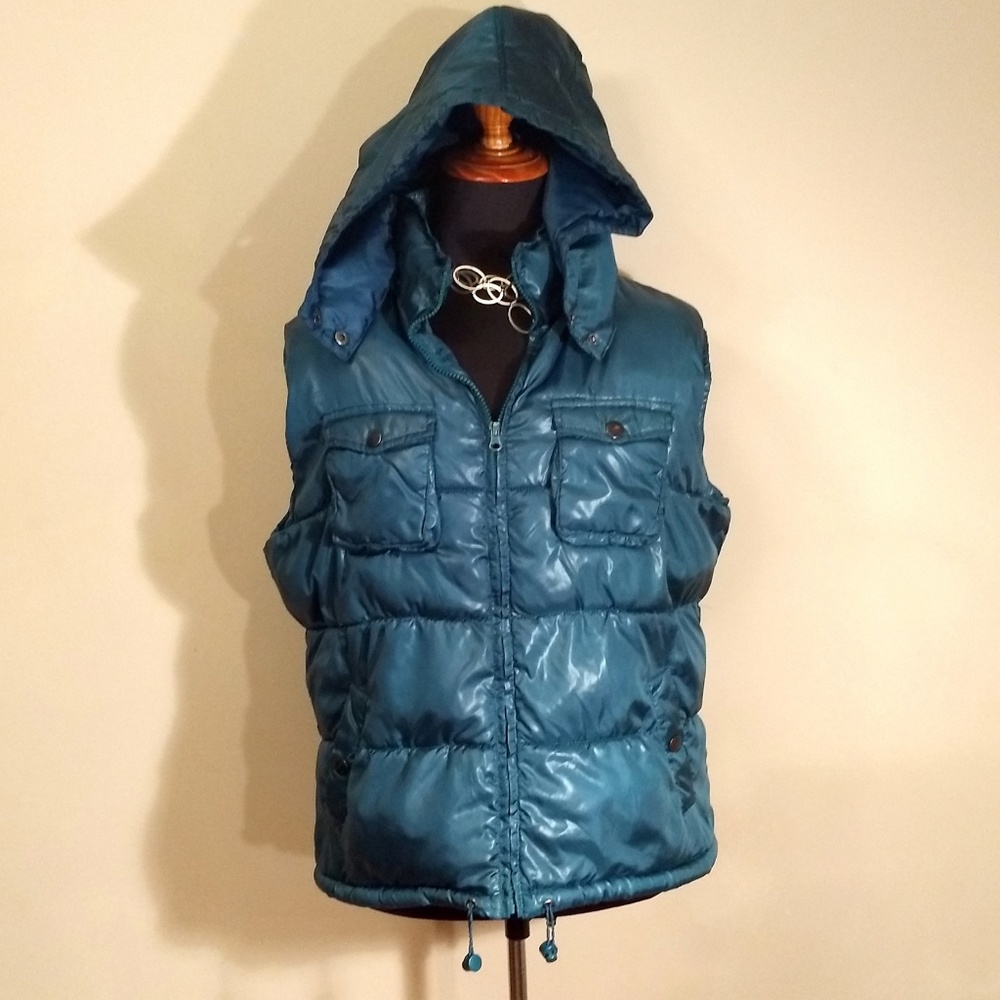 Puffy 'Teal Taunt' Zip-Up Vest w/Pockets & Hood